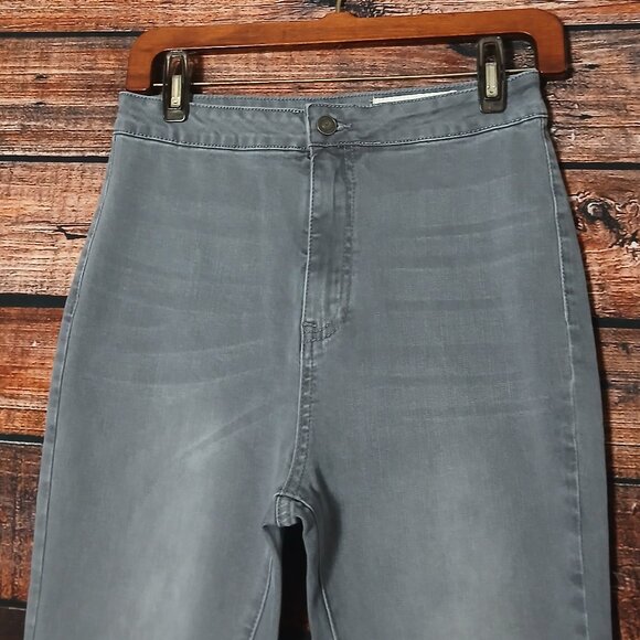 Wishlist Jeans Size L High Rise Super Flare Bell Bottom Gray Denim Stretch - Picture 4 of 9